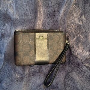 Coach Brown Signature Wristlet with Black Accent